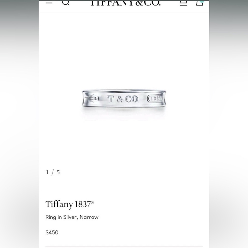 Tiffany & Co. 1837 Narrow Band Ring, Sterling silver - Picture 2 of 7